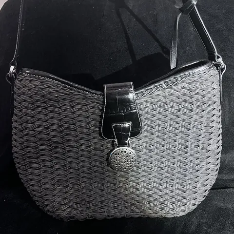Brighton Black Leather and Straw Clutch Bag