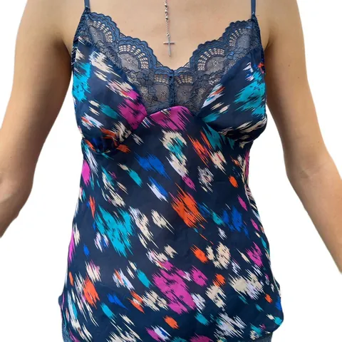 Gilligan O’Malley Blue Multicolor Semi Sheer Tank