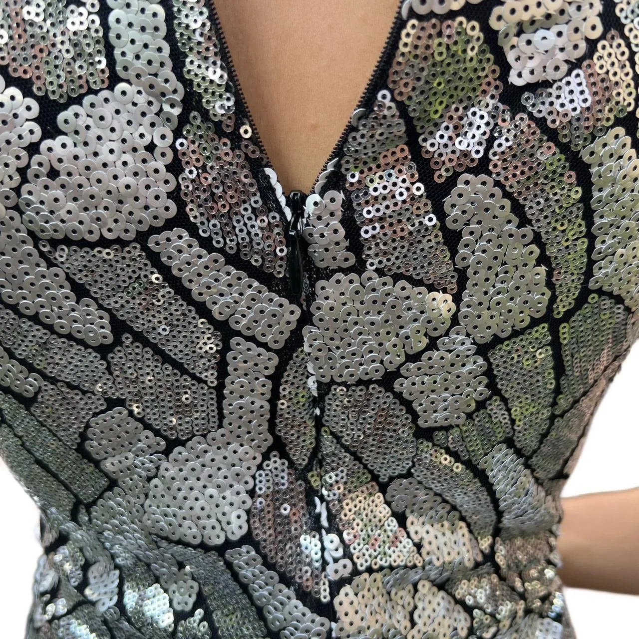 Vintage Bebe Silver Sequin Sleveless Bodycon Dress, photo 4 of 4