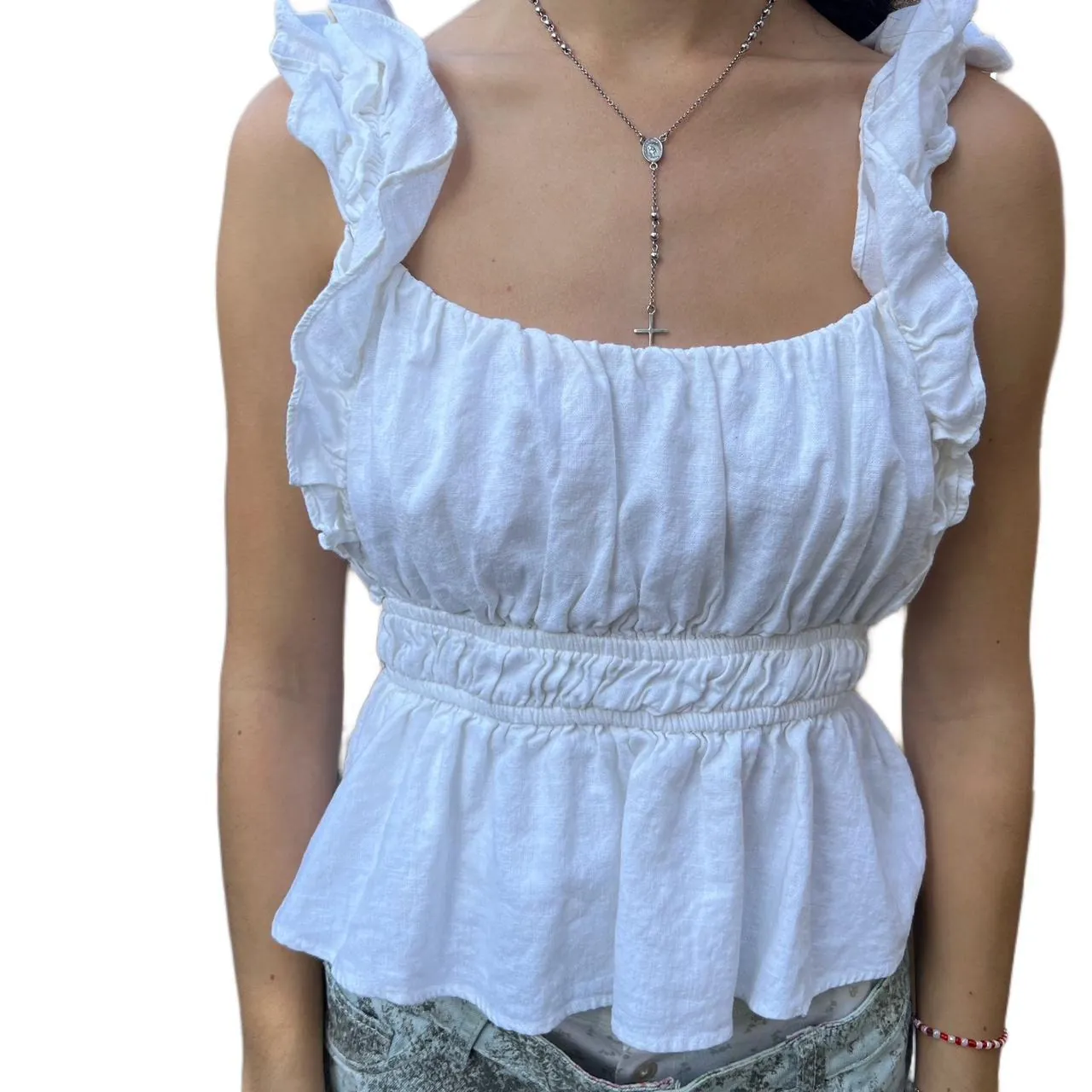 Abercrombie & Fitch White Ruffle Strap Babydoll Top, photo 1 of 2