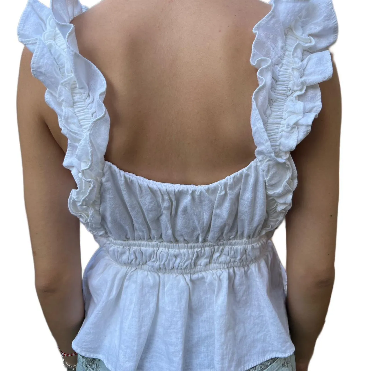 Abercrombie & Fitch White Ruffle Strap Babydoll Top, photo 2 of 2