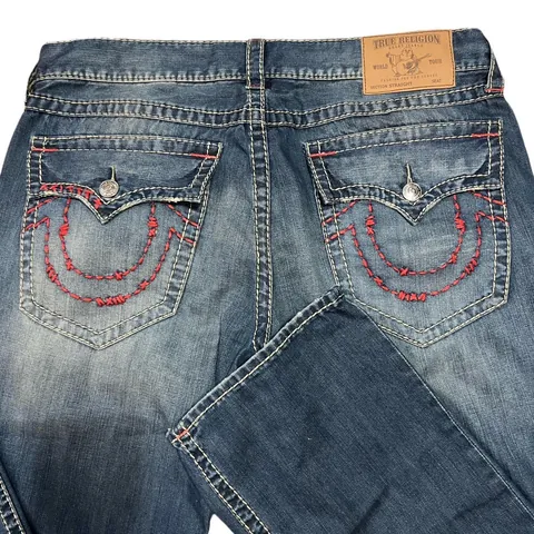 Rare Vintage True Religion Red & Cream Stiched Straight Jeans