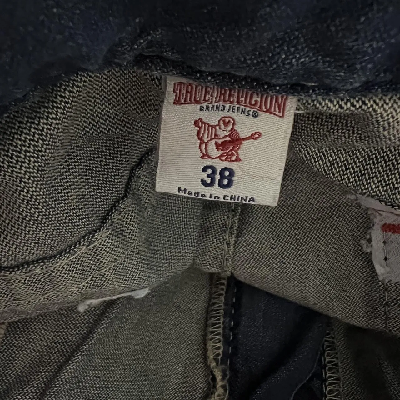 Rare Vintage True Religion Red & Cream Stiched Straight Jeans, photo 6 of 6