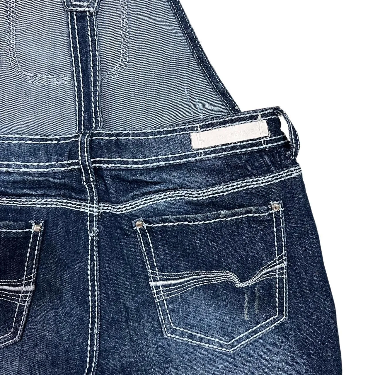 Almost Famous Dark Wash Distressed Overalls, photo 3 of 5
