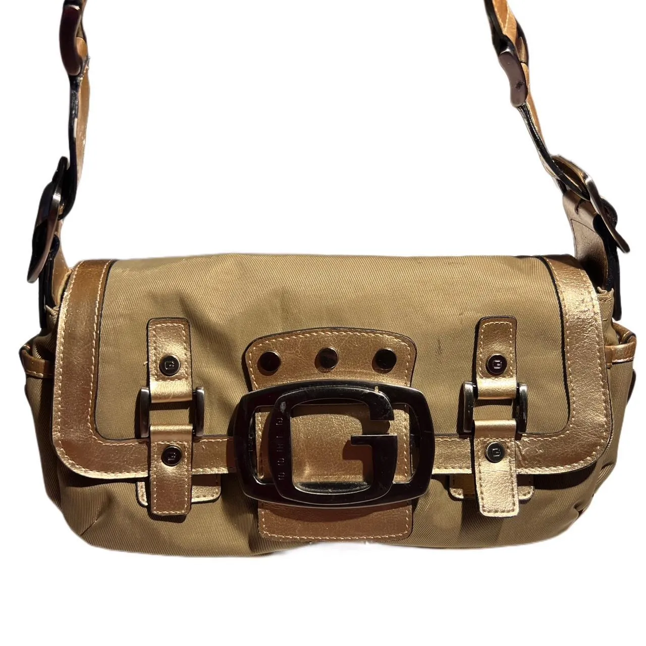 Vintage Y2K Guess Logo Buckle Metallic Khaki Purse, photo 1 of 8