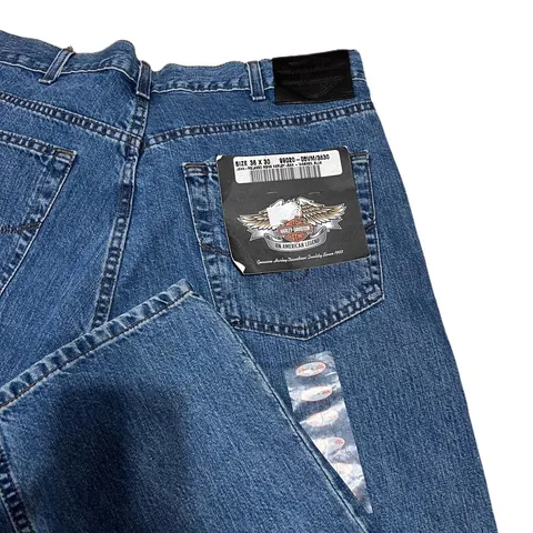 Harley Davidson Embroidered Emblem Black Logo Wide Leg Jeans