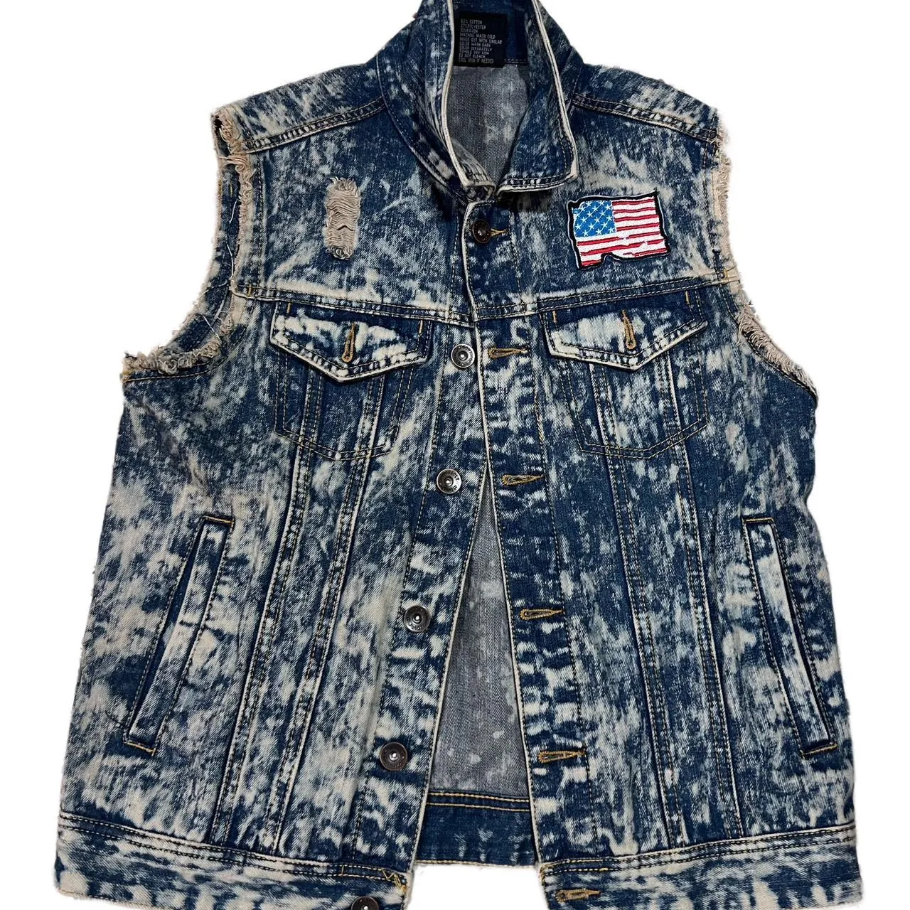 Southpole Blue Acid Wash Distressed Grunge USA Button Up Denim Vest, photo 1 of 4