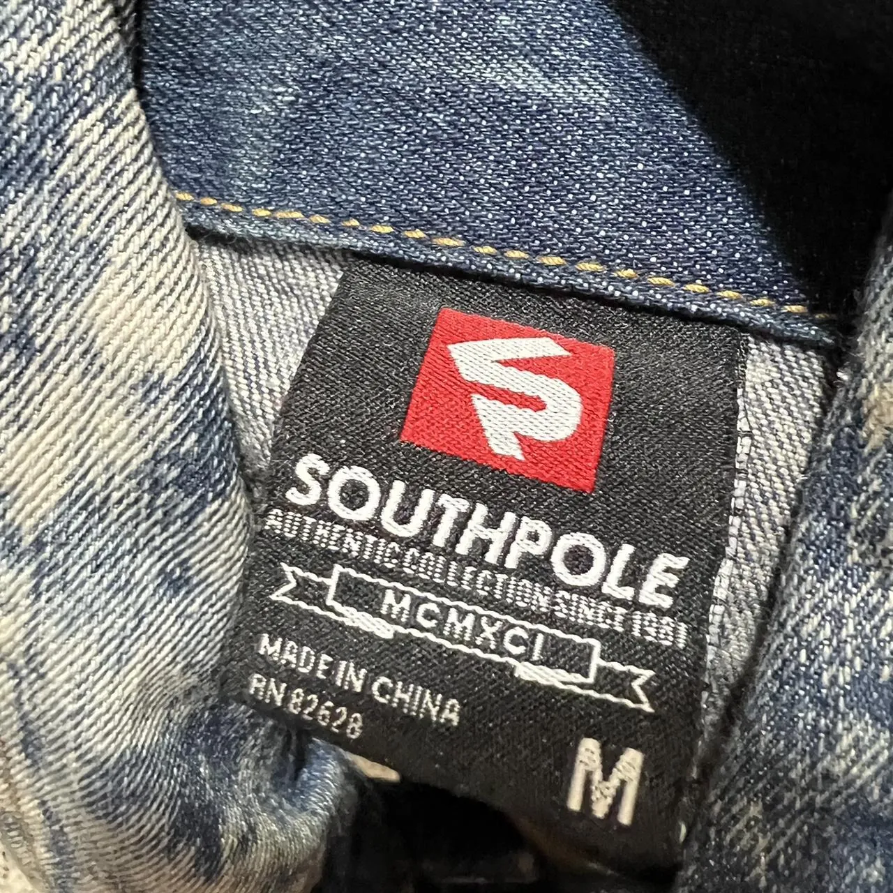 Southpole Blue Acid Wash Distressed Grunge USA Button Up Denim Vest, photo 4 of 4
