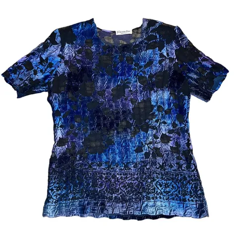 Rare Vintage Christian Dior Blue Colorful Mesh Blouse