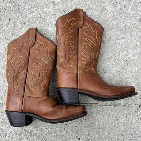 Old West Brown Leather Cowboy Boots