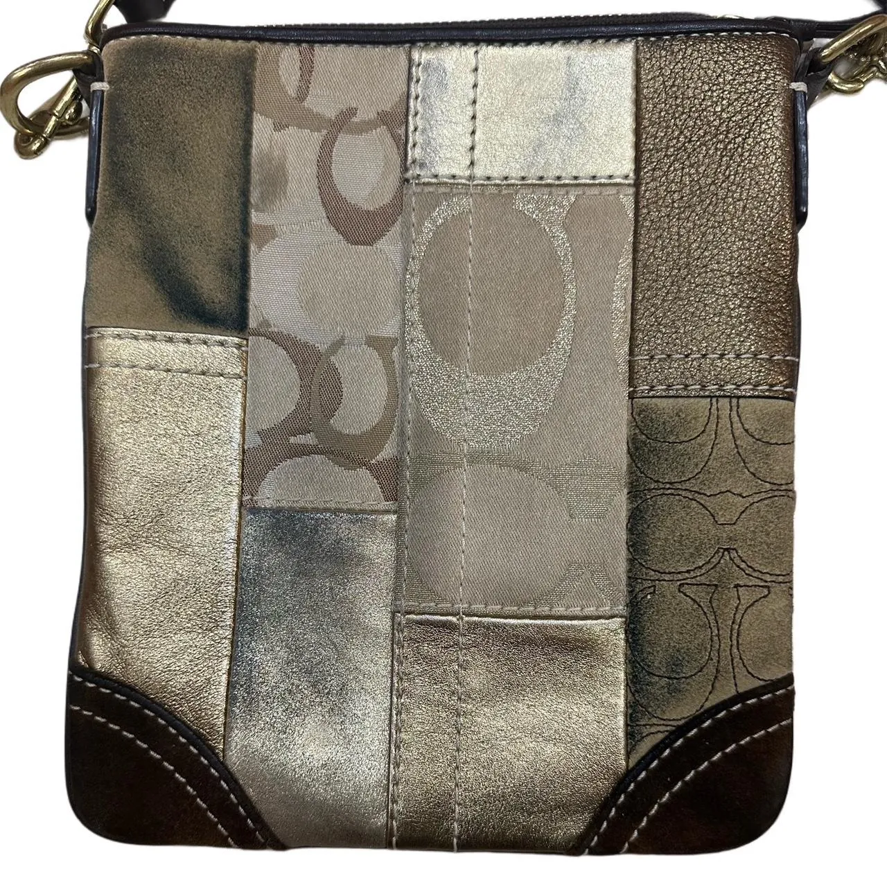 Vintage Coach Brown Patchwork Messenger/Crossbody Purse, photo 3 of 6