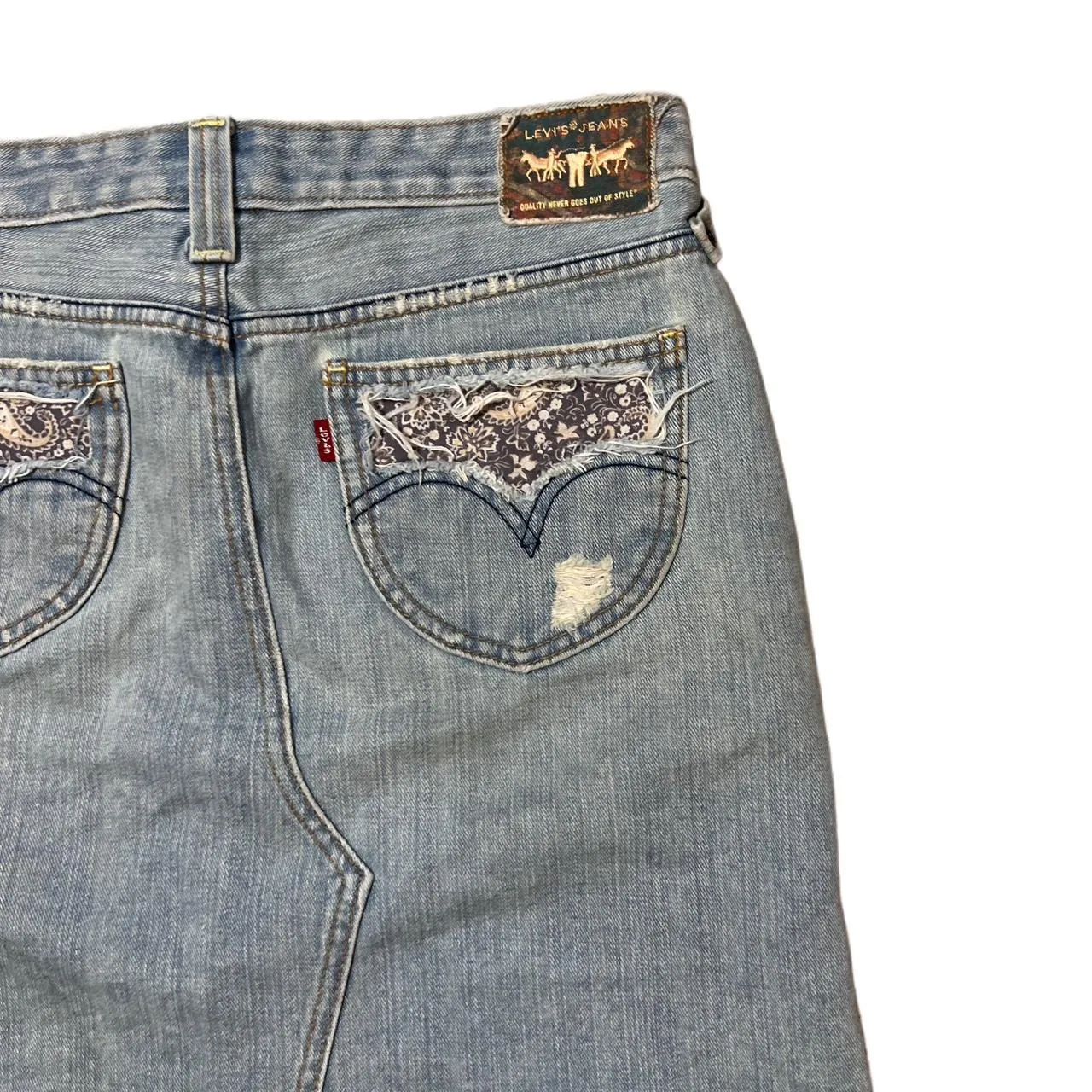 Vintage Levi’s 501 Denim Skirt with Paisley Patchwork Detailing, photo 1 of 5