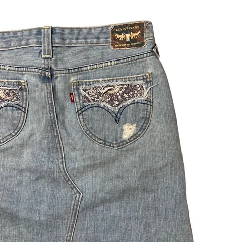 Vintage Levi’s 501 Denim Skirt with Paisley Patchwork Detailing