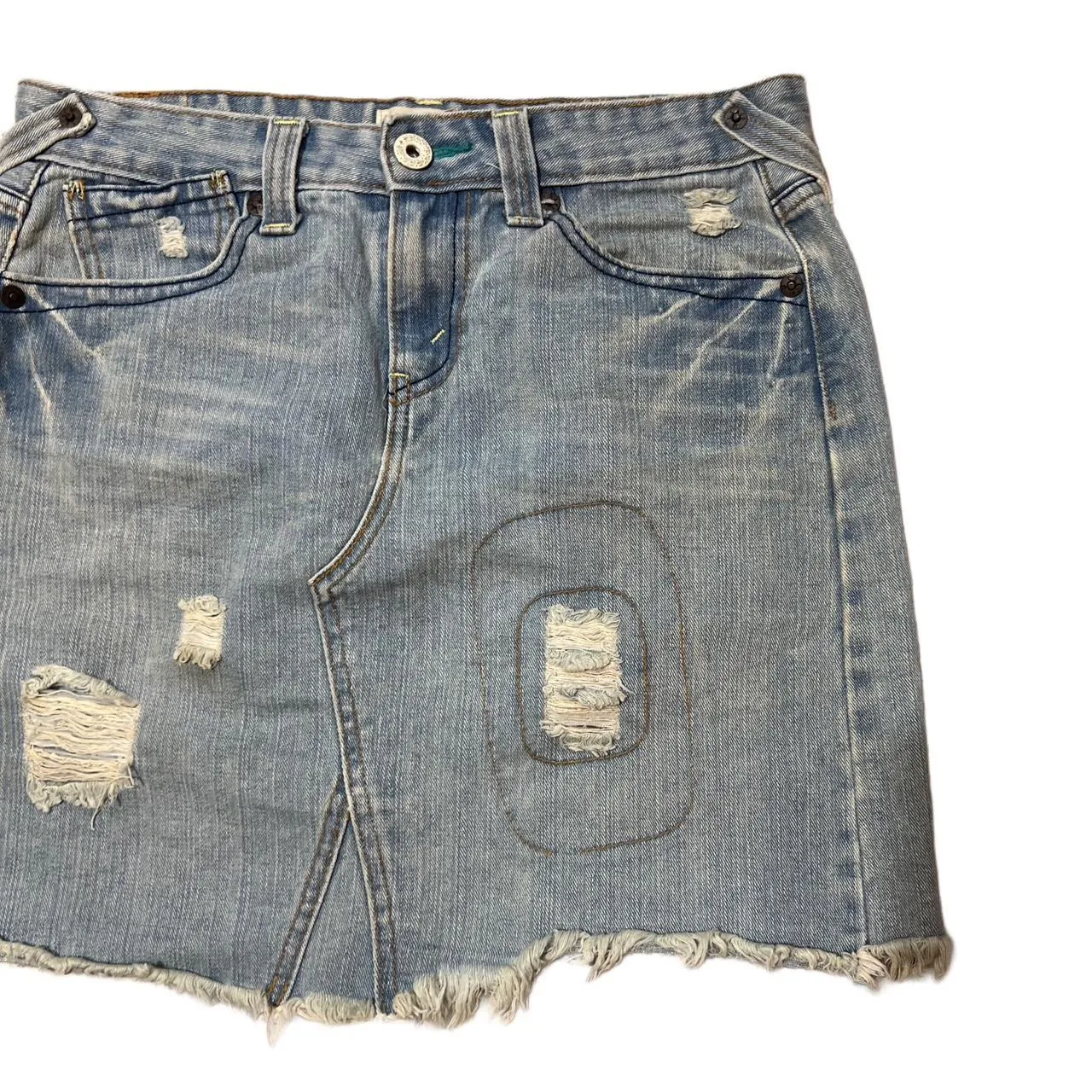 Vintage Levi’s 501 Denim Skirt with Paisley Patchwork Detailing, photo 3 of 5