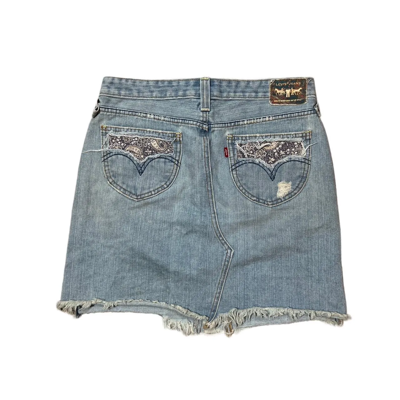 Vintage Levi’s 501 Denim Skirt with Paisley Patchwork Detailing, photo 4 of 5