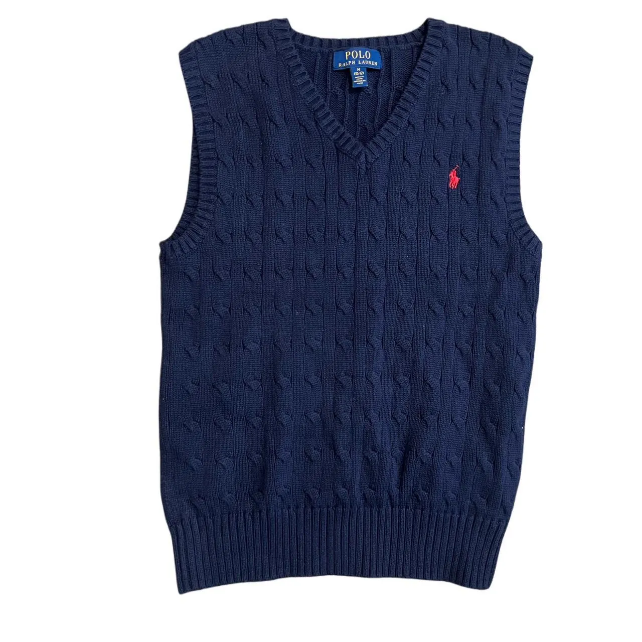 Polo Ralph Lauren Navy Cable Knit Cotton Sleeveless Kids Sweater Vest, photo 2 of 3