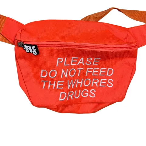 Rare Vintage “Please Do Not Feed The Wħores Drūgs” Neon Orange Streetwear Fanny Pack