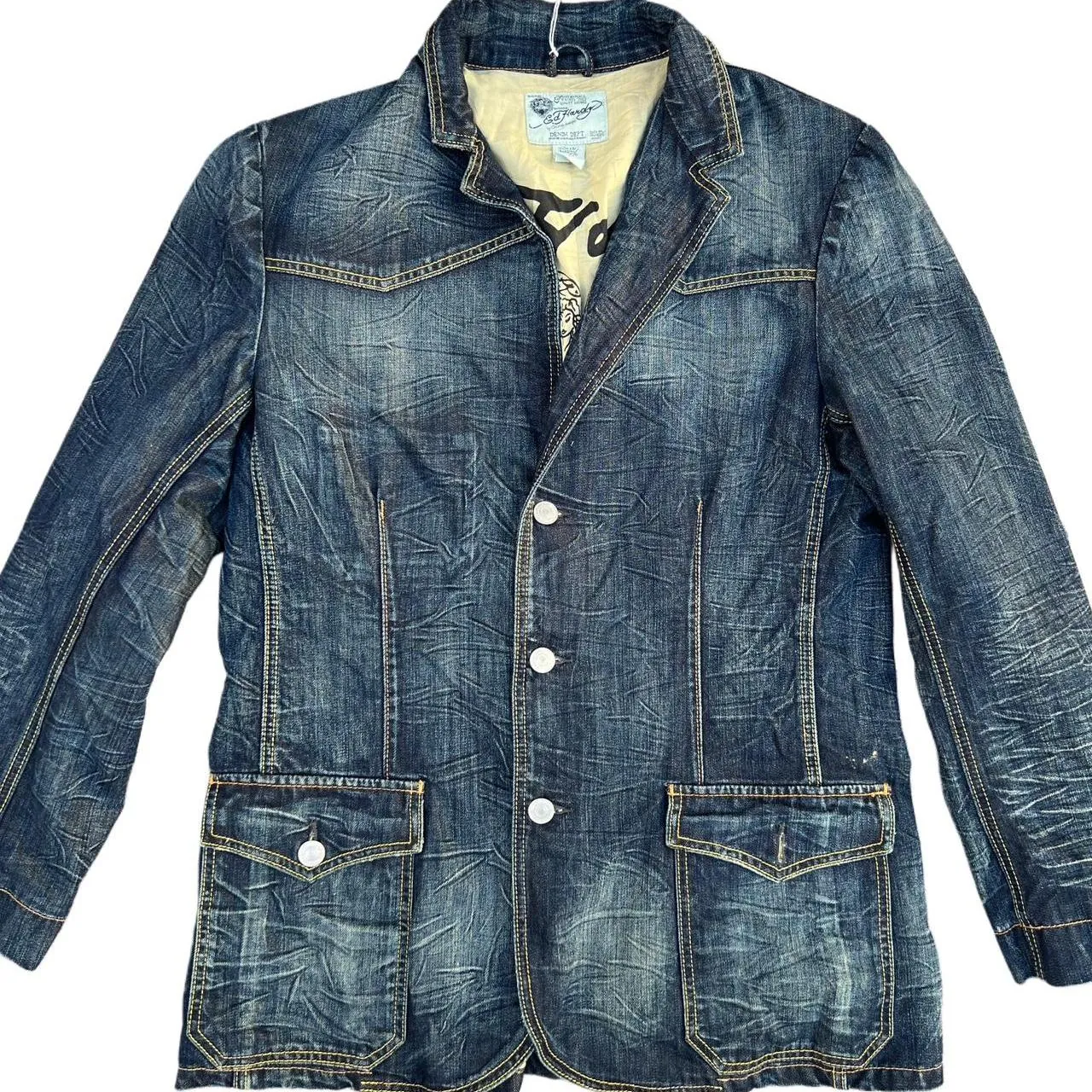 Vintage Ed Hardy by Christian Audigier Denim Jean Jacket with Embroidered Eagle Skull, photo 3 of 7