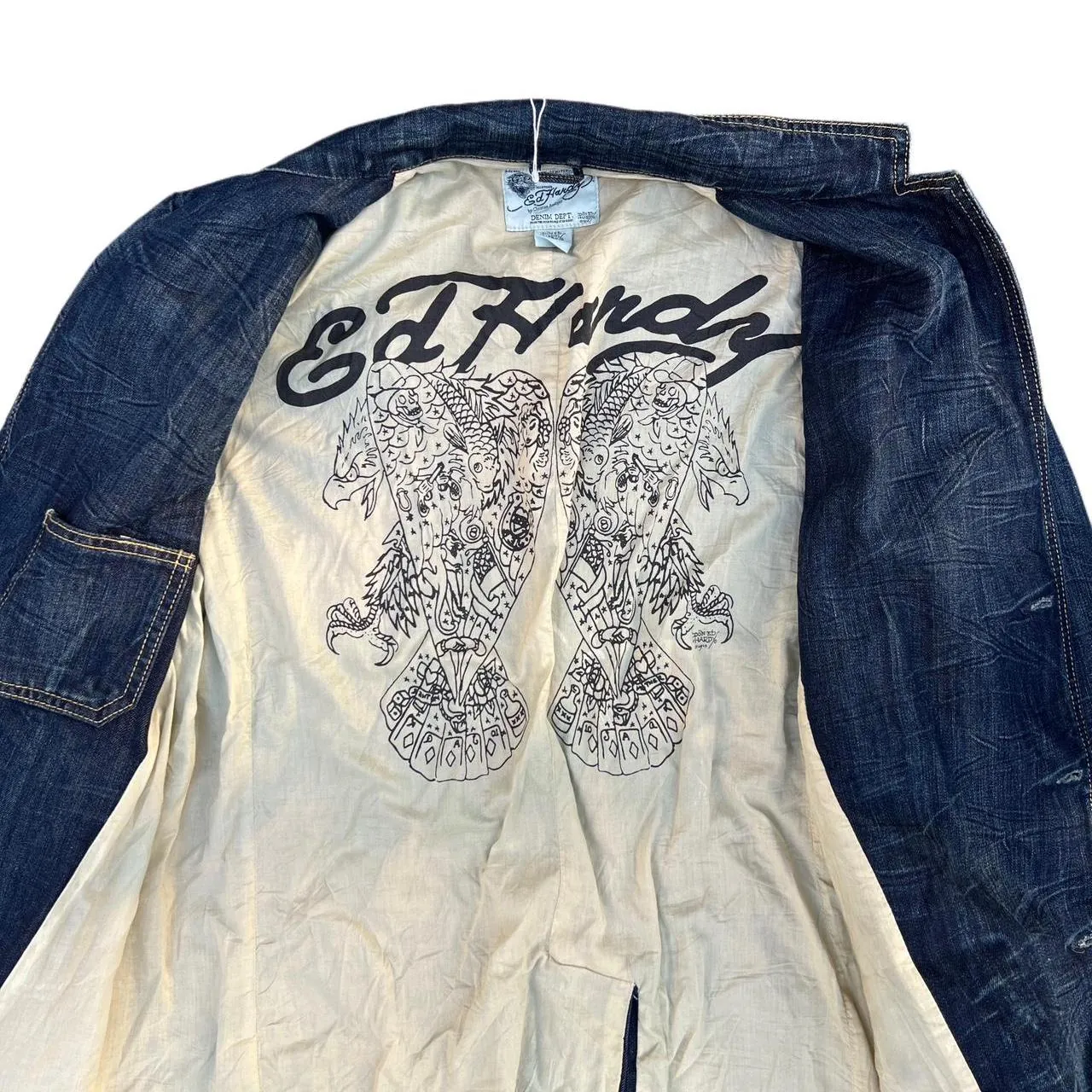 Vintage Ed Hardy by Christian Audigier Denim Jean Jacket with Embroidered Eagle Skull, photo 7 of 7