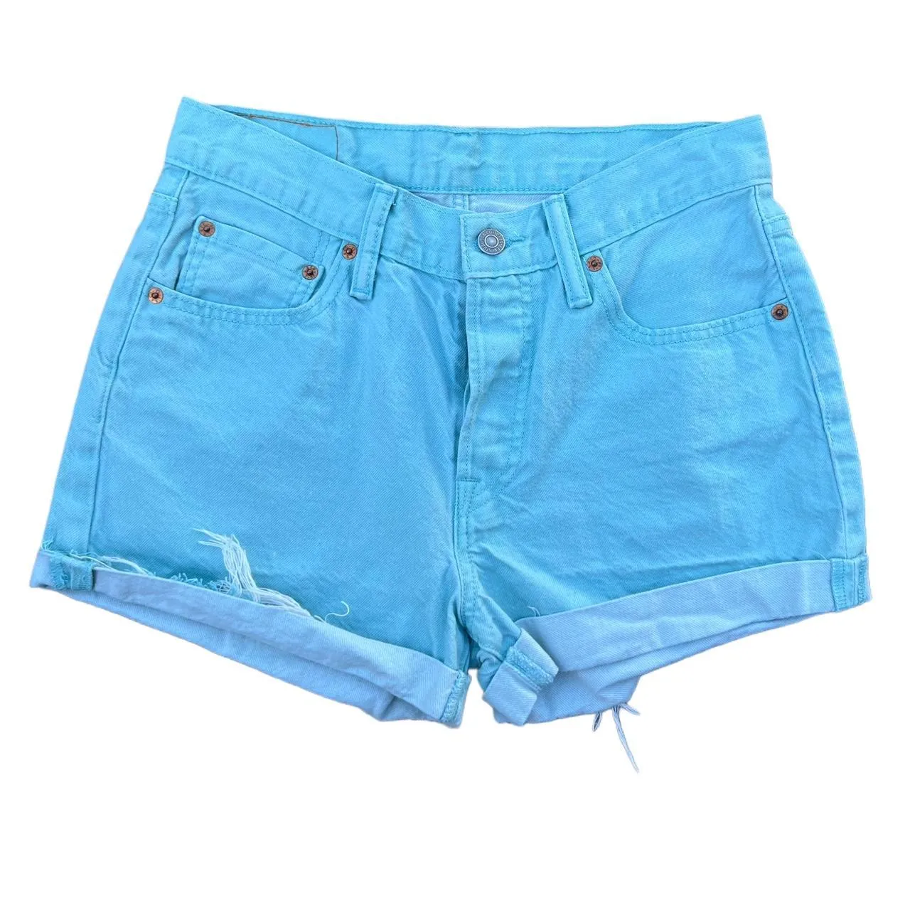 Levi’s Turquoise High Waisted Denim Shorts, photo 1 of 5