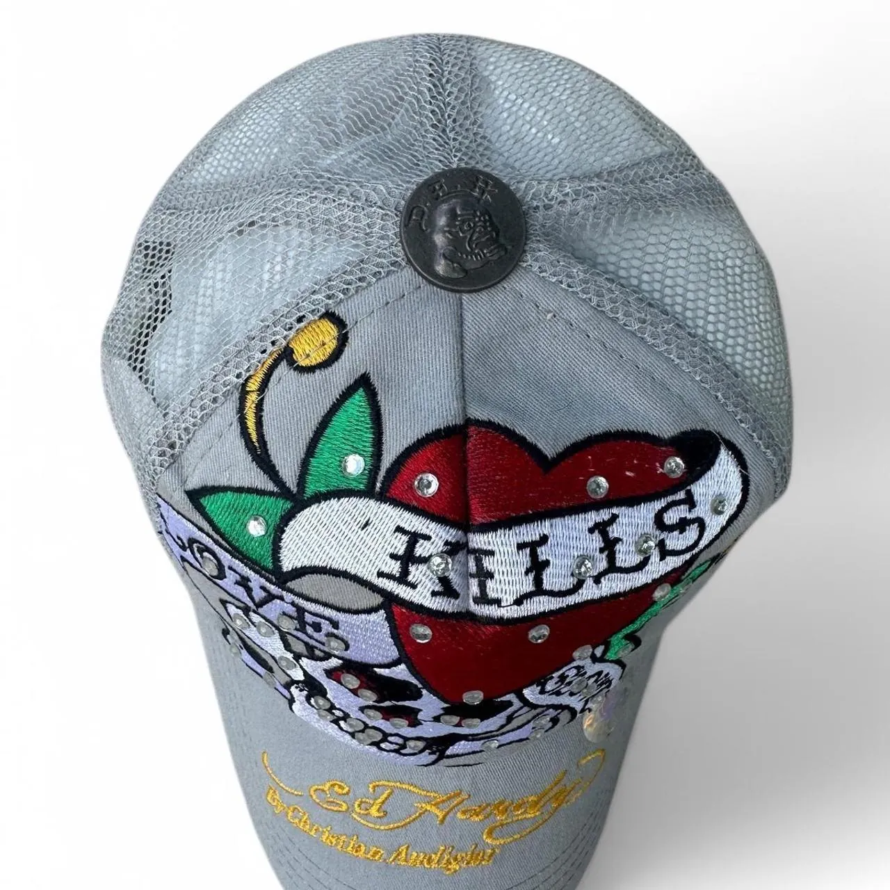 Vintage Y2K Ed Hardy Grey Skull Tracker Hat, photo 2 of 4