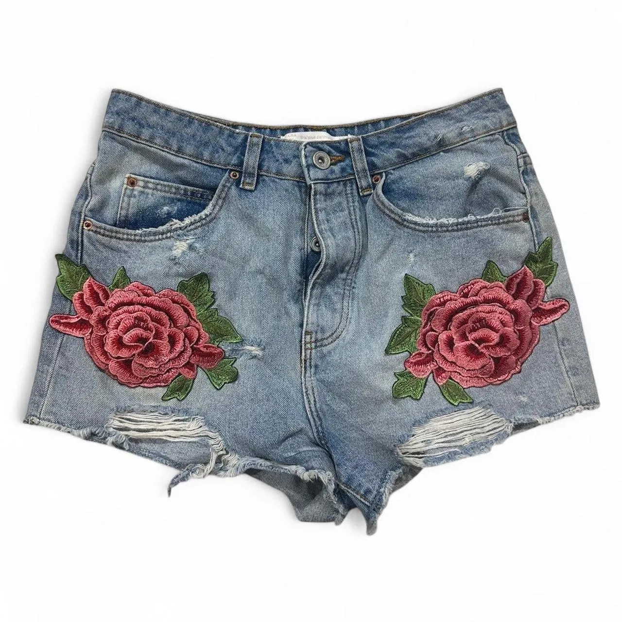 Zara High Waisted Denim Shorts with Rose Embroidery, photo 1 of 3