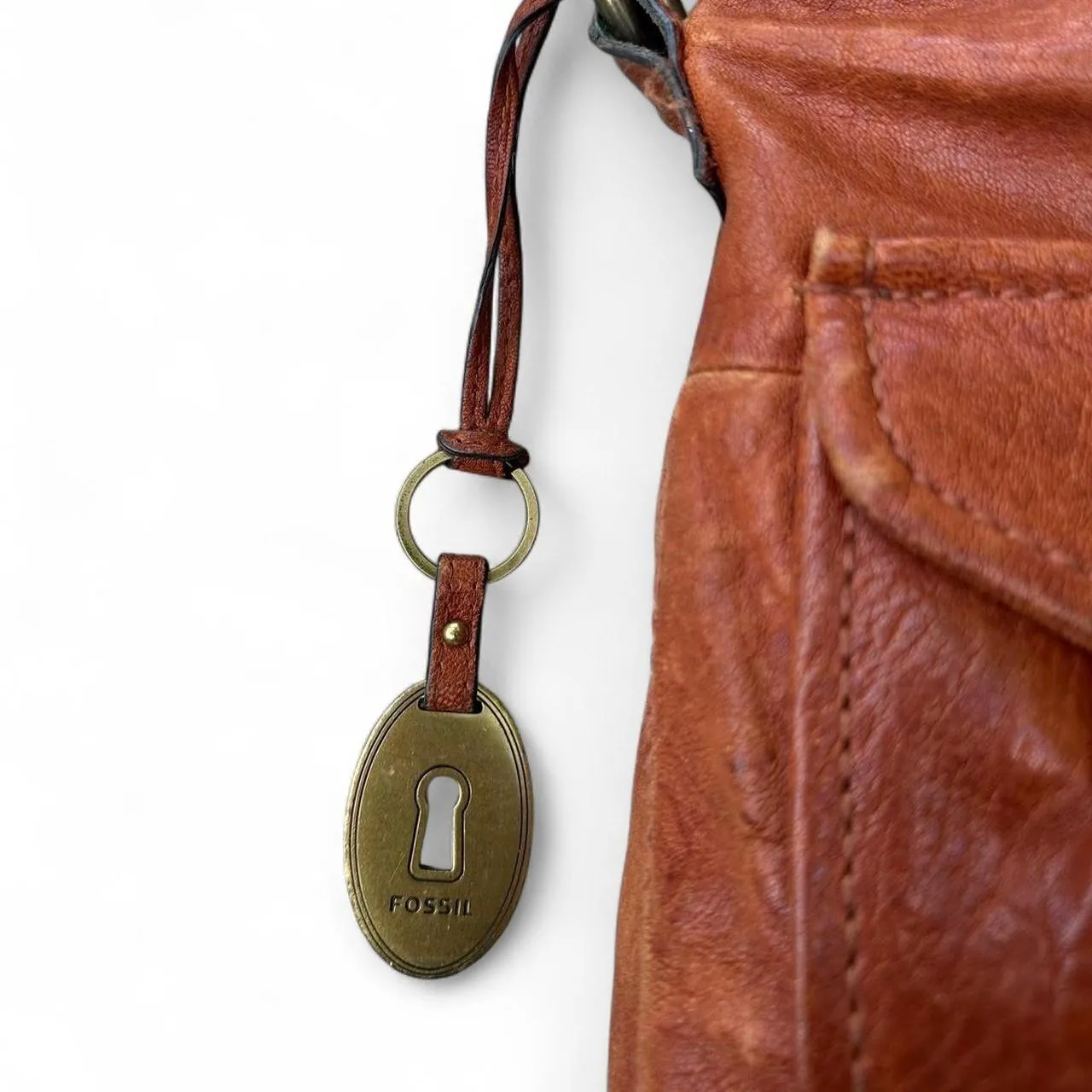 Vintage Fossil Brown Leather Crossbody Satchel, photo 5 of 8