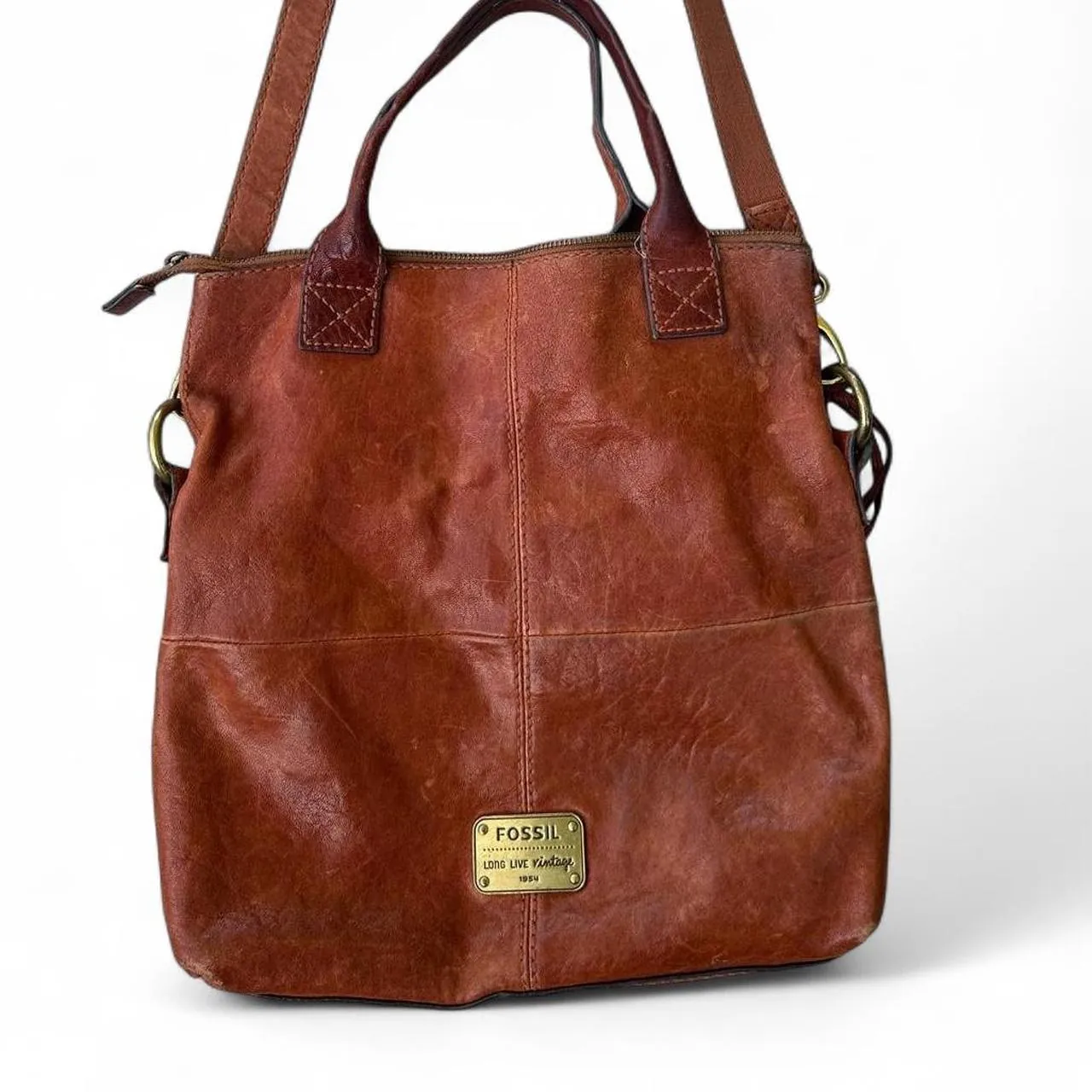 Vintage Fossil Brown Leather Crossbody Satchel, photo 7 of 8