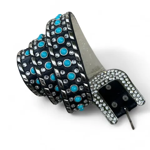 Vintage 90s Turquoise Western Belt with Studs and Rhinestones