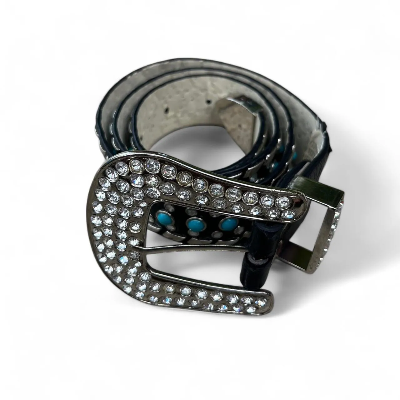 Vintage 90s Turquoise Western Belt with Studs and Rhinestones, photo 2 of 4