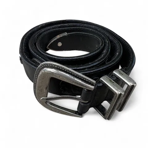Vintage Black Leather Western Belt with Silver Hardware