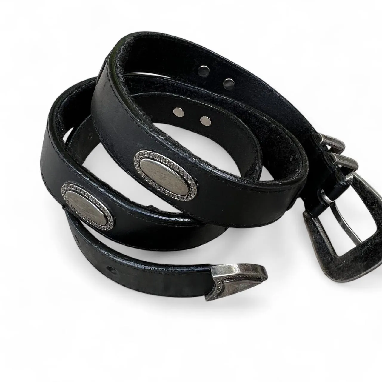 Vintage Black Leather Western Belt with Silver Hardware, photo 2 of 3