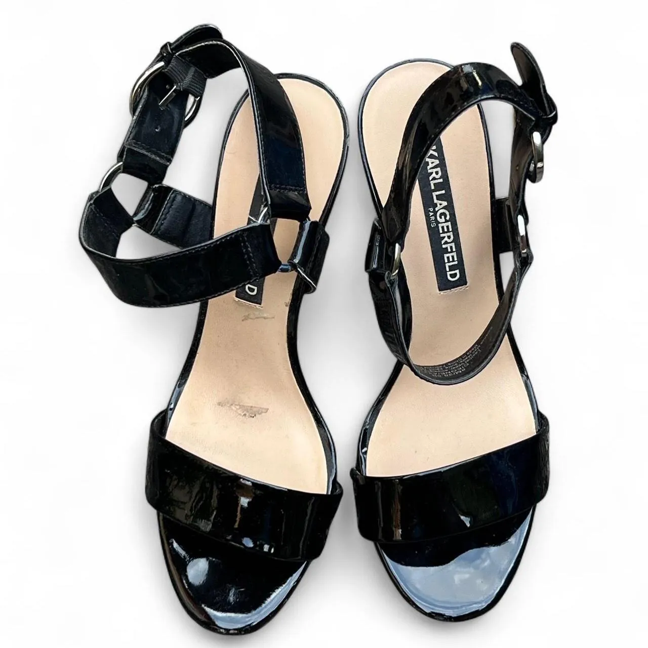 Karl Lagerfeld Paris Black Patent Leather Sandals, photo 1 of 4