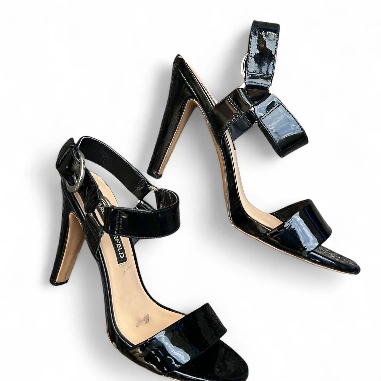 Karl Lagerfeld Paris Black Patent Leather Sandals, photo 3 of 4