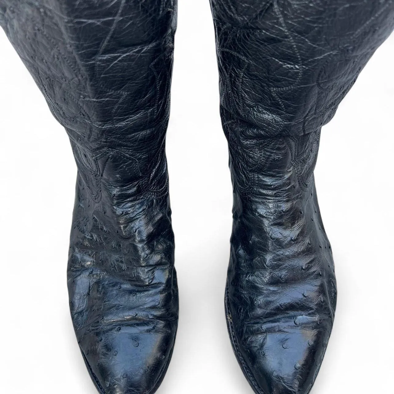 Vintage Legacy Black Western Cowboy Boots with Ostrich Leather, photo 3 of 6