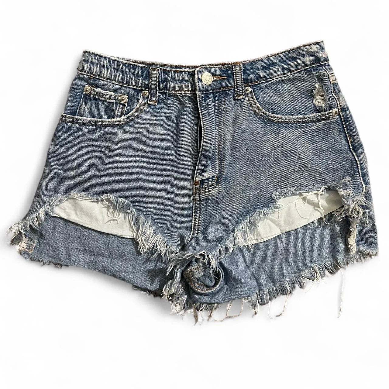 Signature 8 High Waisted Distressed Denim Shorts, photo 1 of 4