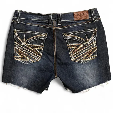Adiktd Dark Wash Denim Embroidered Shorts