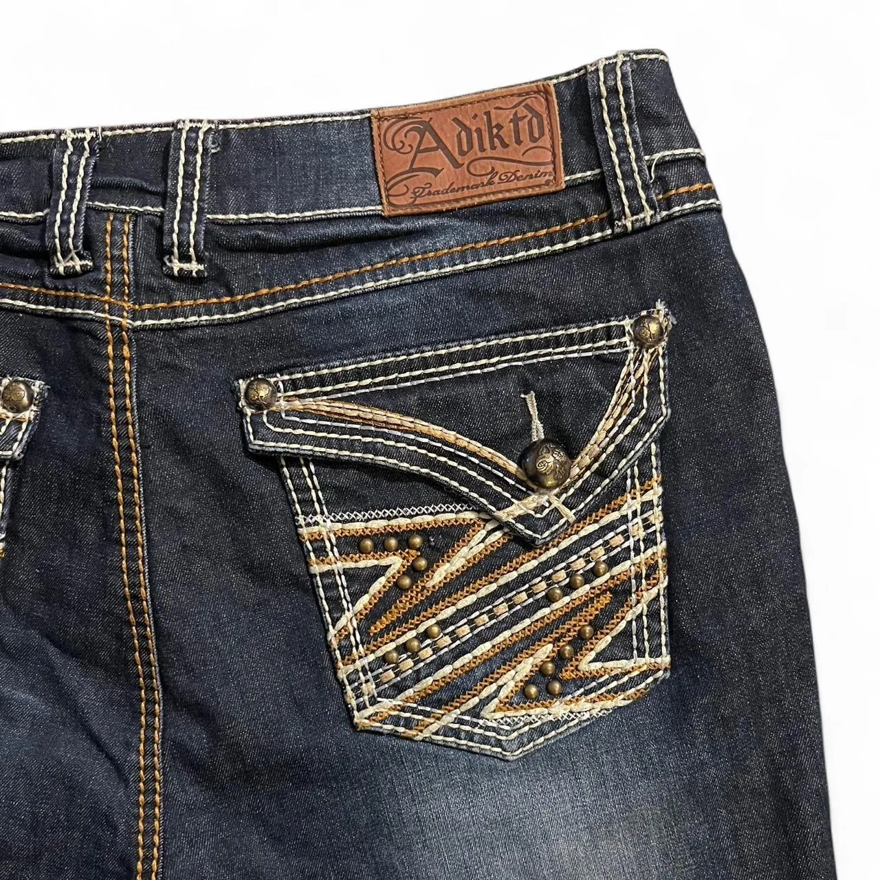 Adiktd Dark Wash Denim Embroidered Shorts, photo 2 of 6