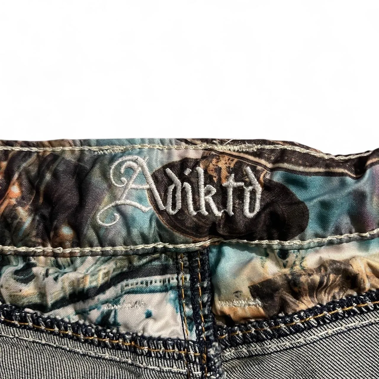 Adiktd Dark Wash Denim Embroidered Shorts, photo 5 of 6