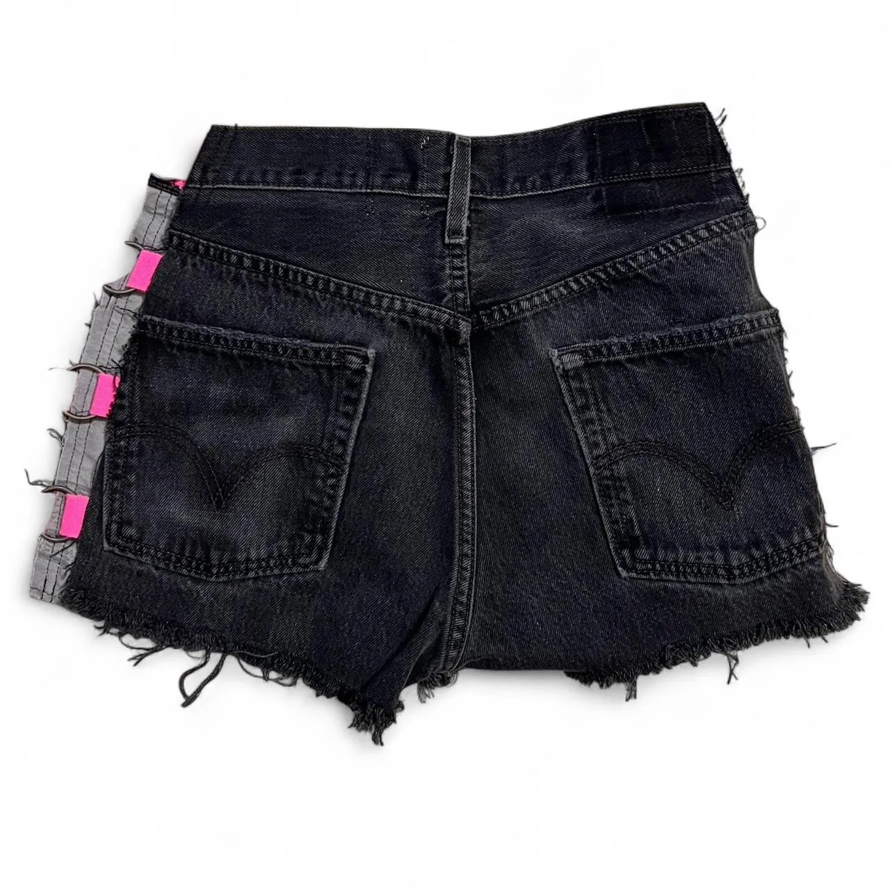 Vintage Furst of a Kind Black Denim Shorts with Pink Buckles, photo 3 of 4