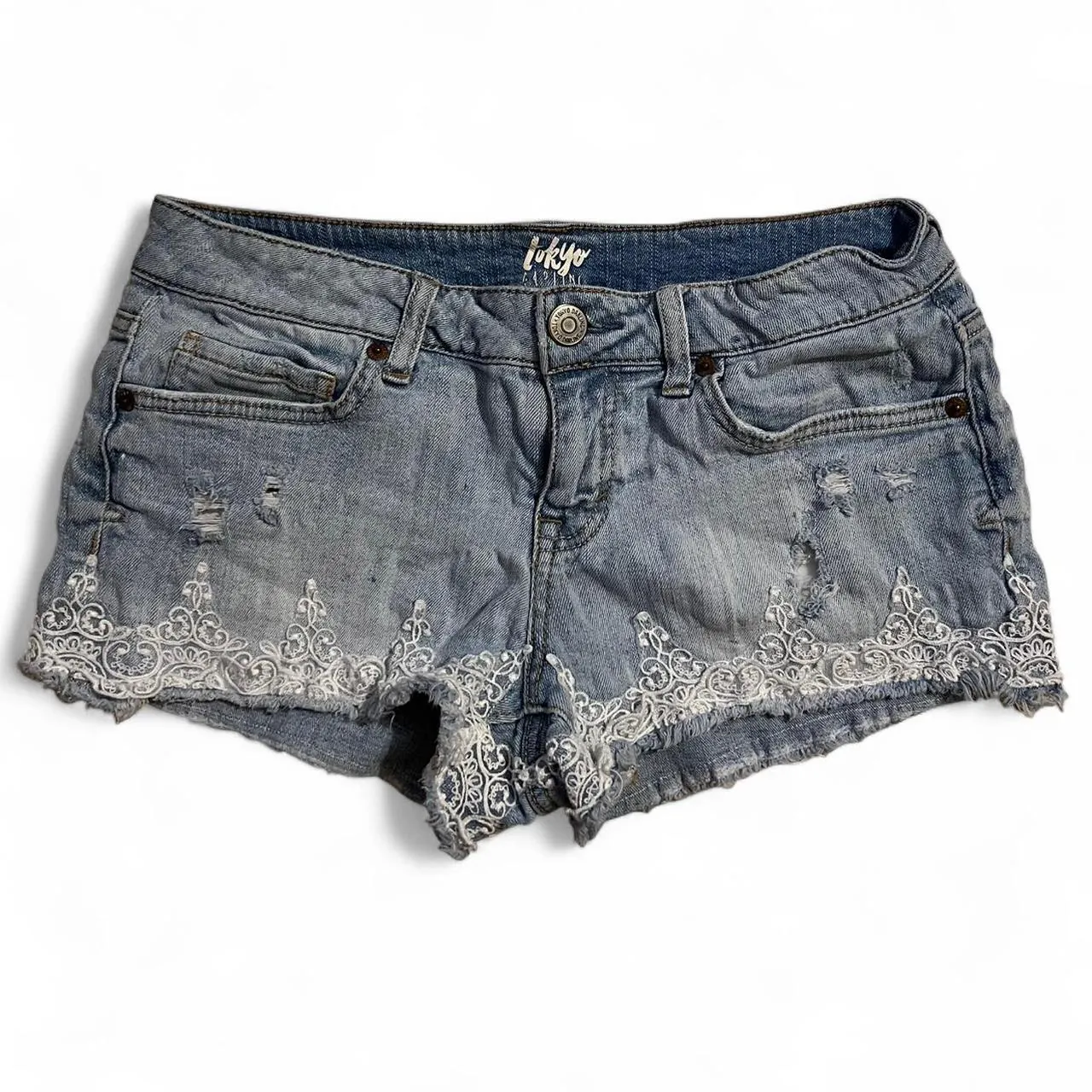 Tokyo Darling Denim Shorts with Lace Details, photo 1 of 5