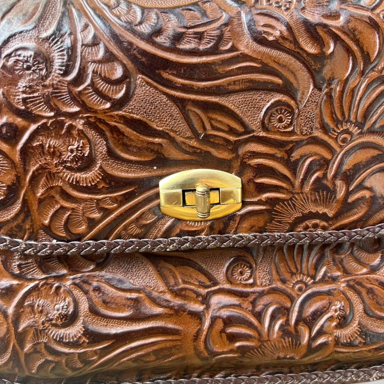 Rare Vintage Manolo Blahnik Brown Leather Embossed Shoulder Bag, photo 2 of 8