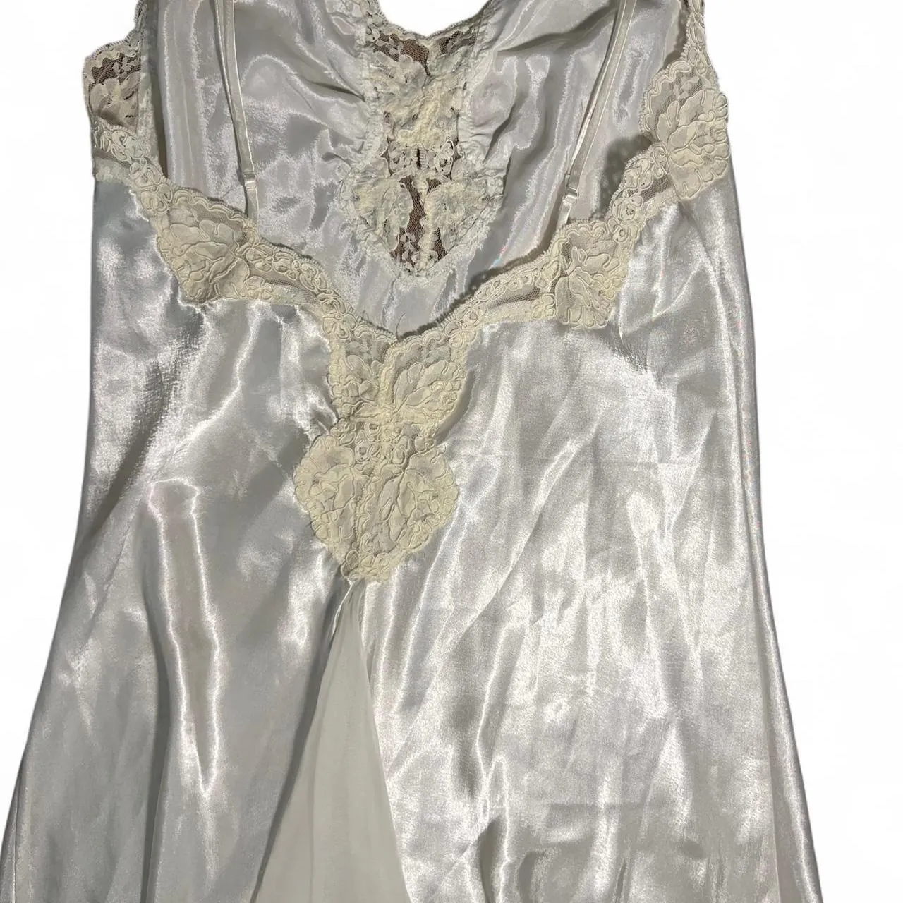 Rare Vintage Victoria’s Secret Gold Label Silver Satin Slip Dress with Lace & Pearl Details, photo 5 of 6