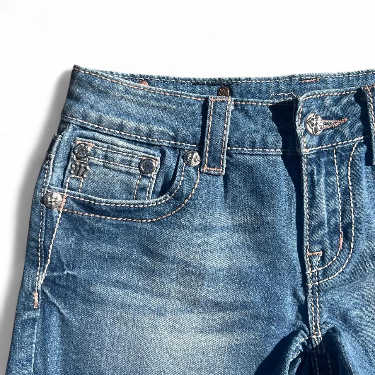 Vintage Miss Me Mason Crystal Sunflower Jean Shorts, photo 3 of 5