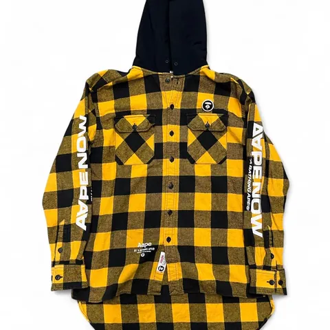 Rare AAPE by A Bathing Ape Yellow Hooded Flannel Shirt