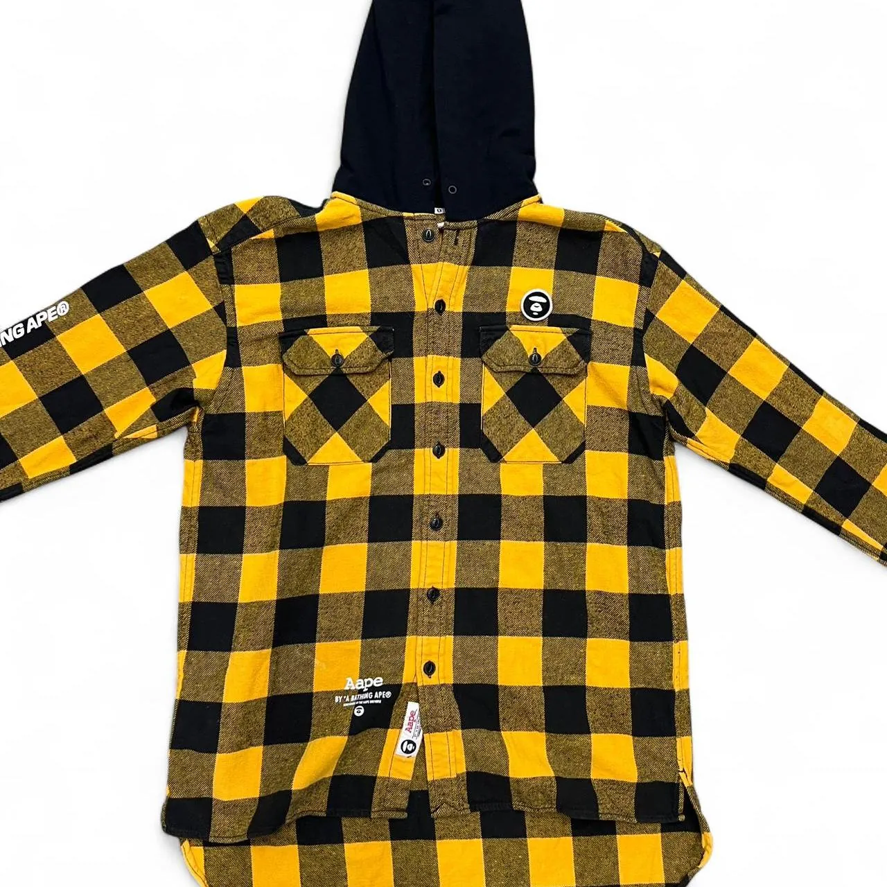 Rare AAPE by A Bathing Ape Yellow Hooded Flannel Shirt, photo 2 of 8