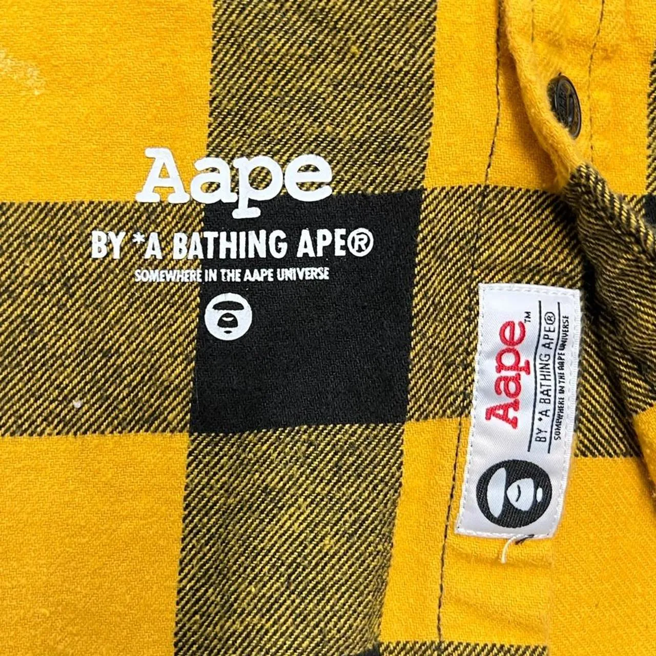 Rare AAPE by A Bathing Ape Yellow Hooded Flannel Shirt, photo 6 of 8