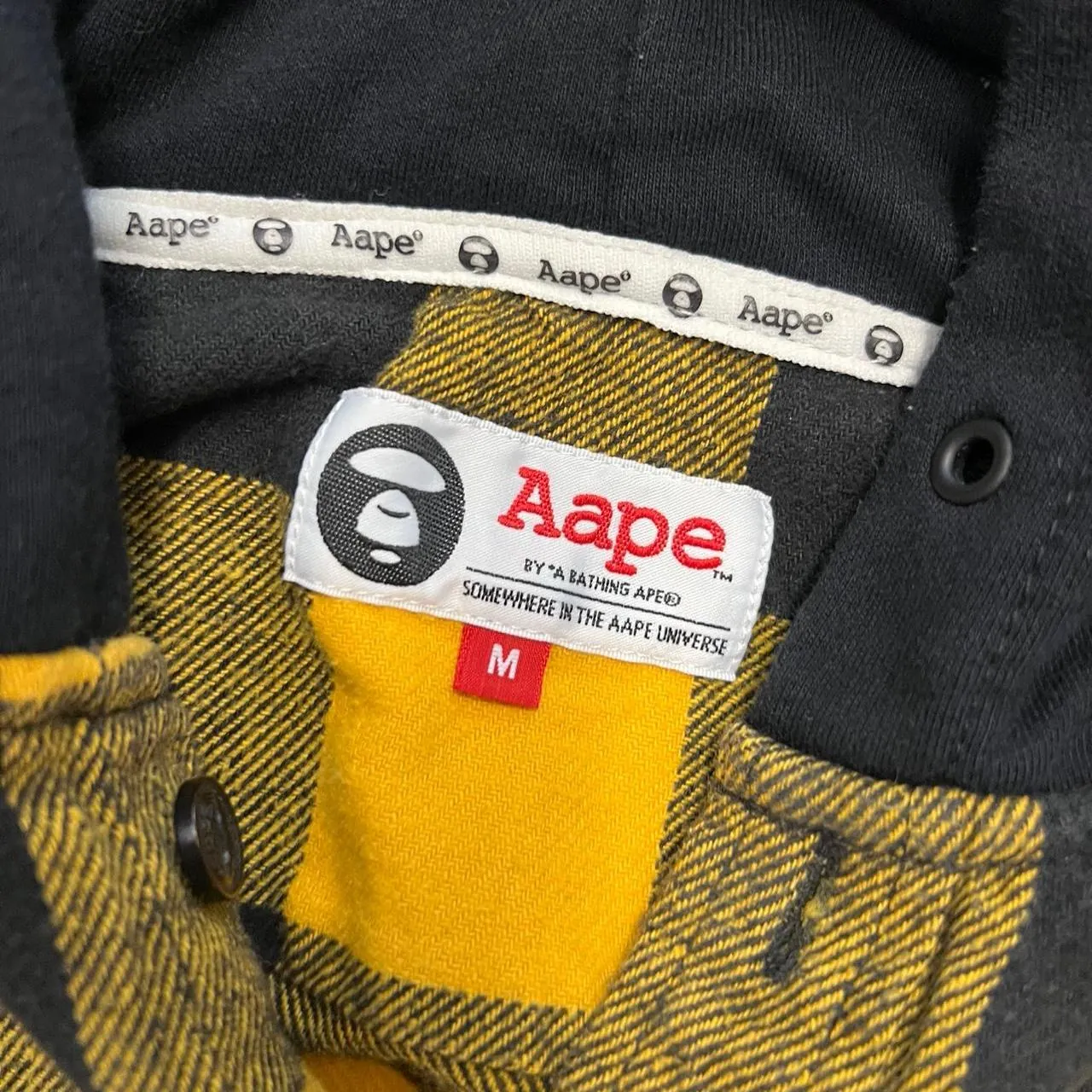 Rare AAPE by A Bathing Ape Yellow Hooded Flannel Shirt, photo 7 of 8
