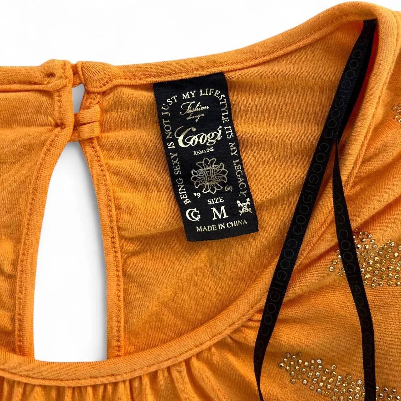 Vintage Y2K Coogi Orange Graphic Tiger Top with Rhinestones and Ruffle Sleeves, photo 3 of 4