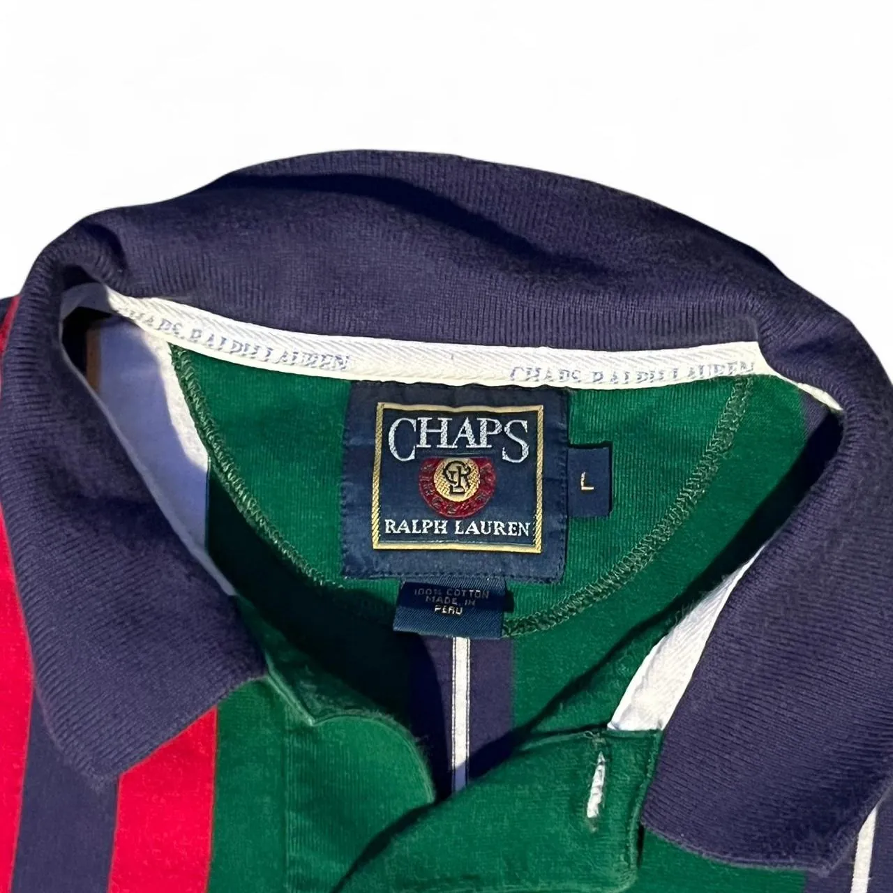 Vintage 90s Chaps Ralph Lauren Faded Striped Rugby Polo, photo 3 of 4